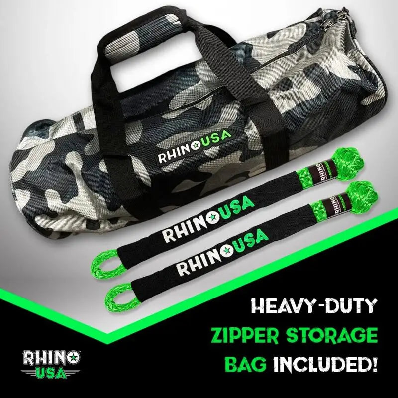 Rhino USA 7/8In X 30Ft Kinetic Rope Recovery Kit W/Soft Shackles (Green) - Rhino USA
