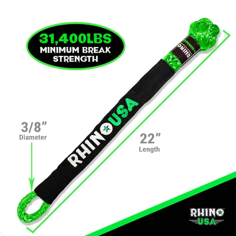 Rhino USA Synthetic Soft Shackle (1Pk 3/8InX22In) (Green) - Rhino USA
