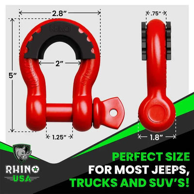 Rhino USA 3/4In D-Ring Shackle Set, Pack Of 2 (Black) - Rhino USA