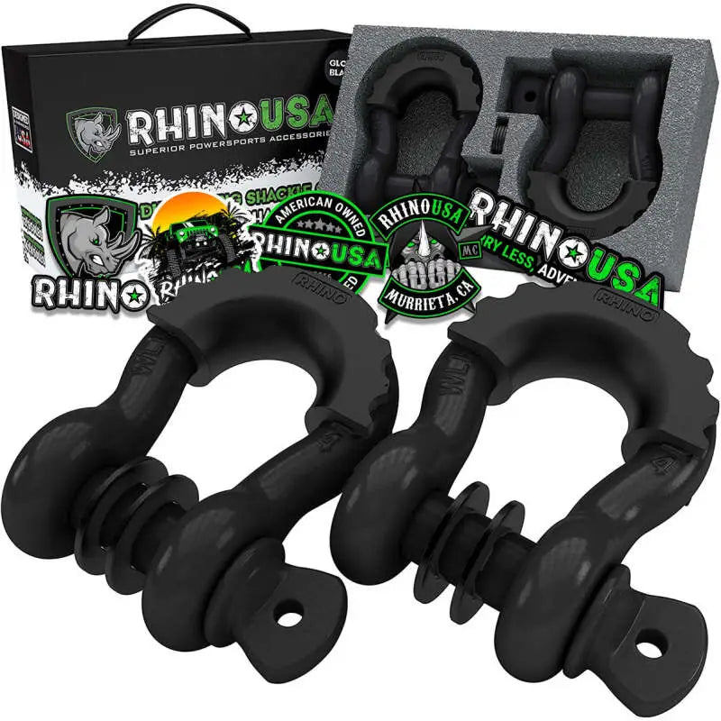 Rhino USA 3/4In D-Ring Shackle Set, Pack Of 2 (Black) - Rhino USA