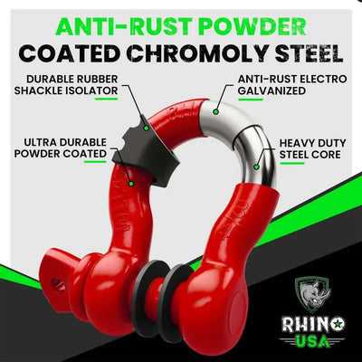 Rhino USA 3/4In D-Ring Shackle Set (2-Pack)(Red) - Rhino USA
