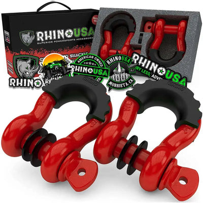 Rhino USA 3/4In D-Ring Shackle Set (2-Pack)(Red) - Rhino USA