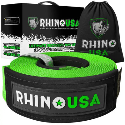Rhino USA Recovery Tow Strap 4Inx30Ft (Green) - Rhino USA