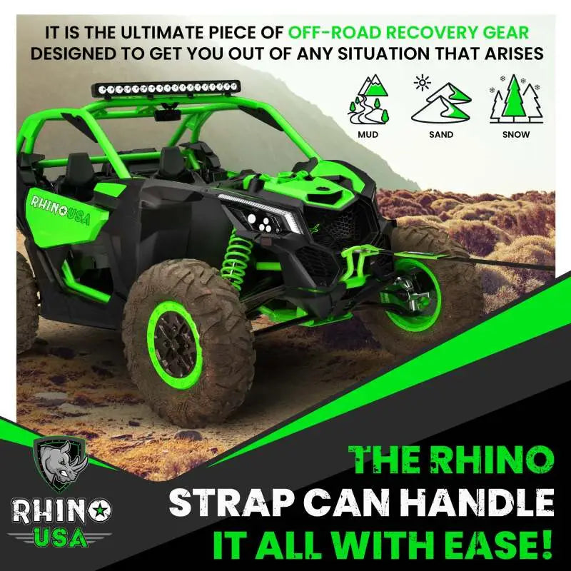 Rhino USA Recovery Tow Strap 3Inx20Ft (Black) - Rhino USA
