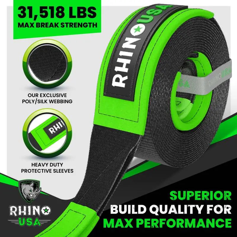 Rhino USA Recovery Tow Strap 3Inx20Ft (Black) - Rhino USA