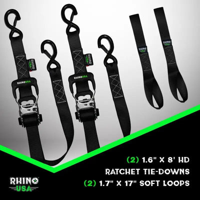 Rhino USA Heavy Duty Ratchet Tie-Downs 2-Pack (Blue) 1.6In X 8Ft - Rhino USA