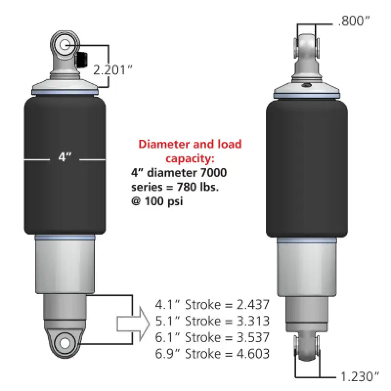 Ridetech HQ Series Rear ShockWaves 4.1in Travel 4in dia Rolling Sleeve .625 Bearing/.625 Bearing - 21140701