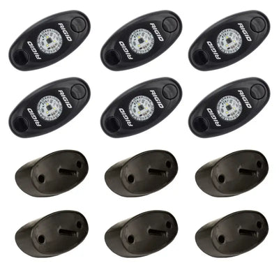 Rigid Industries Rock Light Kit - Blue (6 lights) featuring A-Series LED lights with mounts and switch for trucks and ATVs.