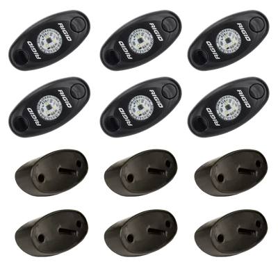 Rigid Industries Rock Light Kit- Blue (6 lights), A-Series LED lighting, durable black mounts.