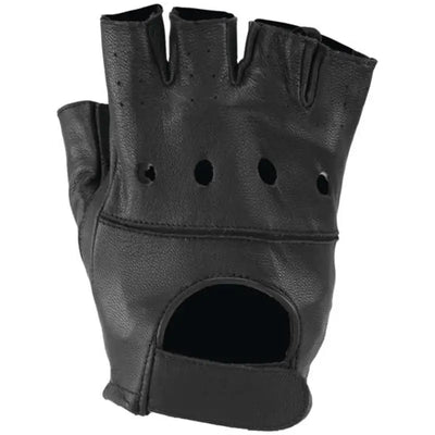 Black leather fingerless glove from River Road Diamond Shorty Gloves XL