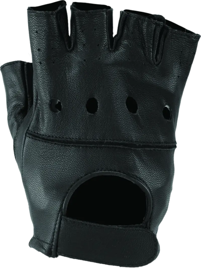 Black fingerless leather glove from River Road Diamond Shorty Gloves Black Womens XL