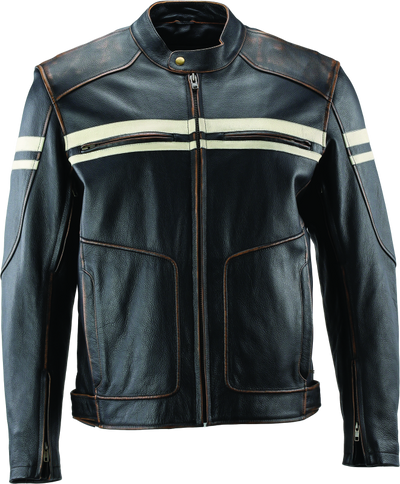 River Road Hoodlum Vintage Leather Jacket Black - 3XL - 094387