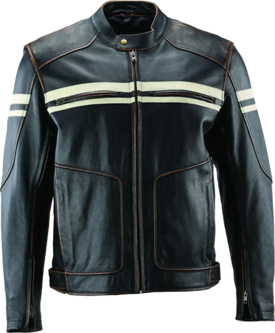 Black leather motorcycle jacket from River Road Hoodlum Vintage collection