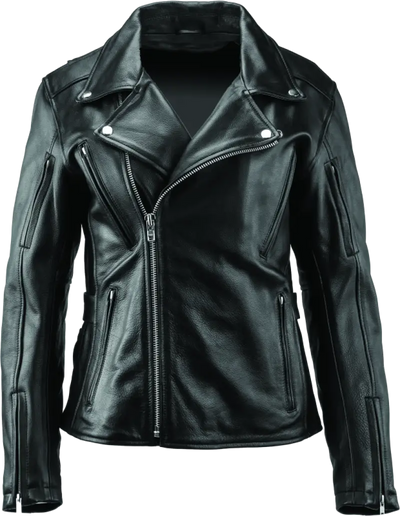 Black leather motorcycle jacket from River Road Ironclad Classic Leather collection
