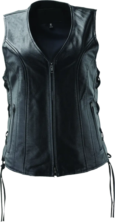 River Road Plains black leather vest with side pockets, small