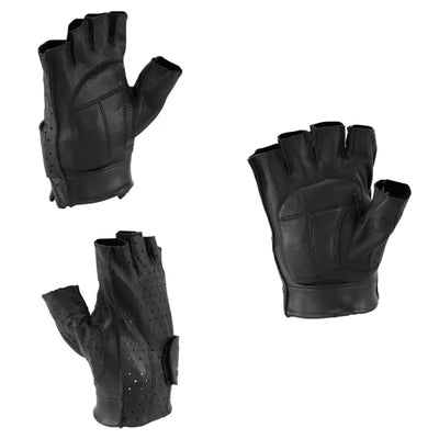 River Road Tucson shorty gloves black for biker look, fingerless leather gloves
