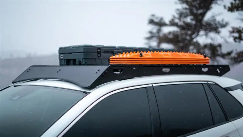 Black anodized roof rack with cargo, direct fit, aluminum, includes mounting hardware