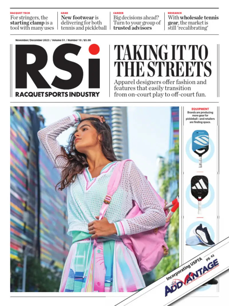 Magazine cover with woman in athletic wear and pink backpack for SC-16P RSI Pleated cover