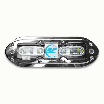 Sleek Bimini Blue underwater light with chrome LED bar and dual-color glow