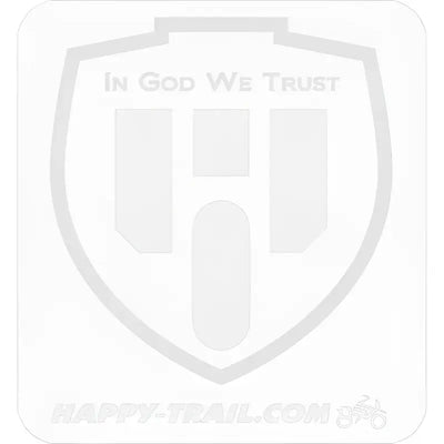 White sticker with shield, H, IN GOD WE TRUST, and motorcycle icon on SF70014 Santoro Fabworx bag guard