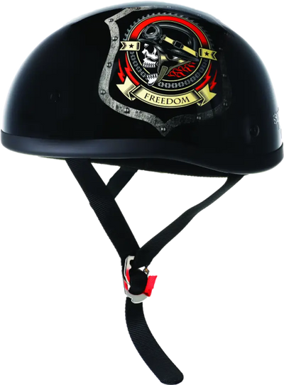 Black Skid Lids Freedom Original Helmet with skull graphic for motorcycle riders