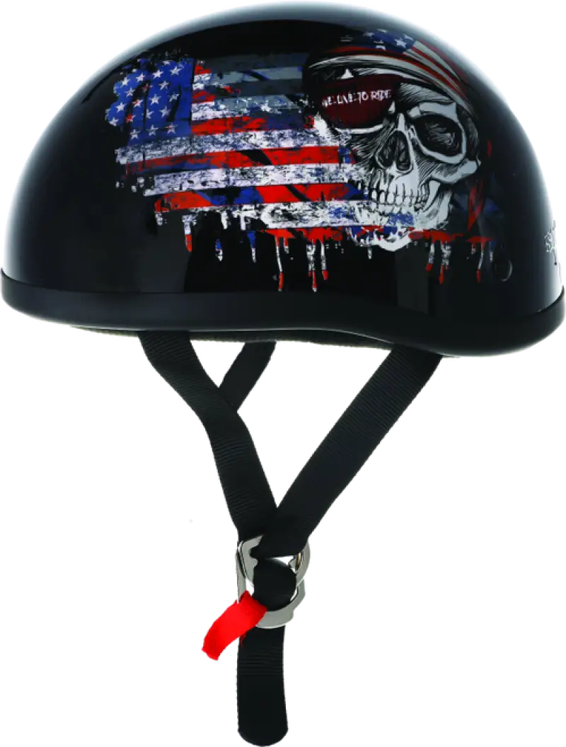 Black Skid Lids Live To Ride Original Helmet with American flag and skull design