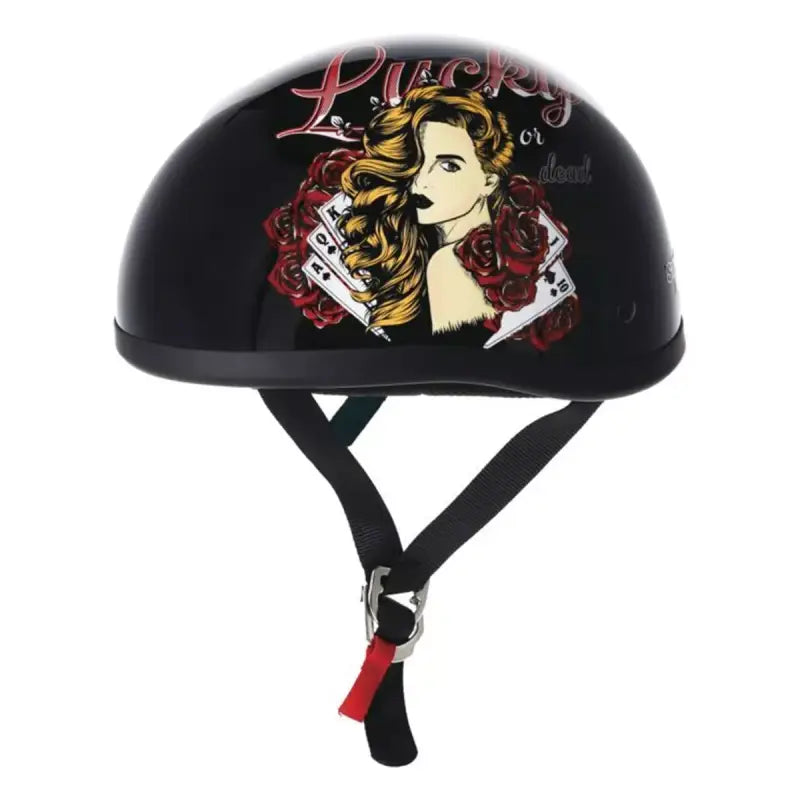 Black novelty helmet with roses and playing cards, Skid Lids Lucky Lady design