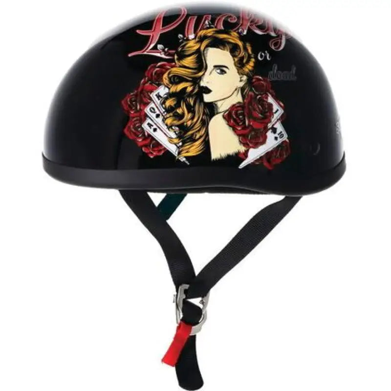 Black Motorcycle Helmet with Roses and Playing Cards Design - Skid Lids Lucky Lady