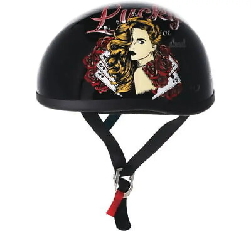 Black novelty motorcycle helmet from Skid Lids Lucky Lady collection in large size