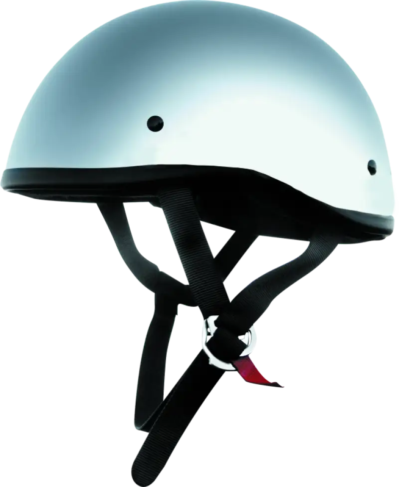 Silver Skid Lids Original Helmet Chrome with black straps for motorcycle safety