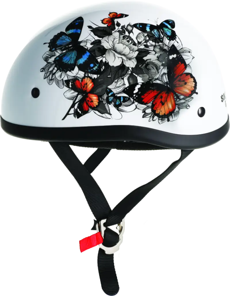 White Skid Lids Original Helmet with butterfly design for stylish skid lids enthusiasts