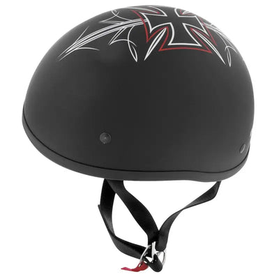 Black motorcycle helmet with cross design from Skid Lids Street Rods Original collection