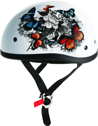 White motorcycle helmet with butterfly design from Skid Lids White Rose series