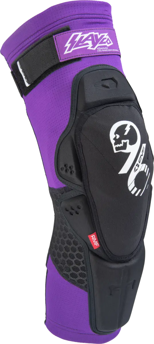 SLAYCO 96K-L/X Knee Pad, CE LEVEL 2, Reactive Memory Foam, Bio-Foam, TRAC GRIP, Purple and Black Design.