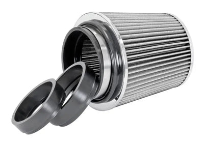 Silver air filter with black adapter rings for Spectre Adjustable Conical Air Filter
