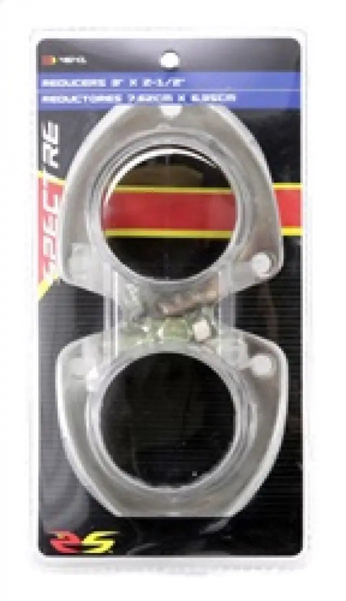 Two clear exhaust reducers in packaging for Spectre Header Reducer Kit - 3in