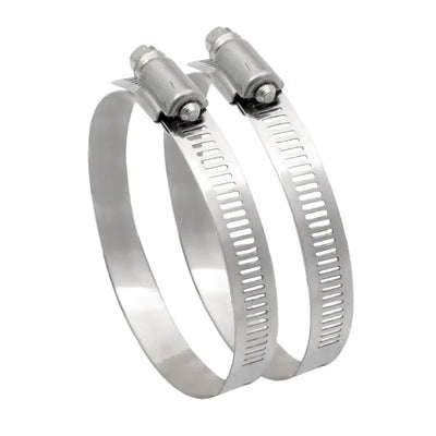Two metal Spectre Worm Gear Hose Clamps for secure gear hose connections