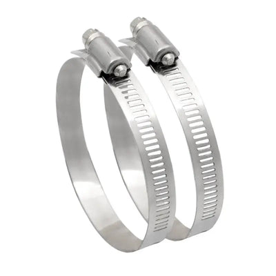 Two metal Spectre Worm Gear Hose Clamps for secure gear hose connections