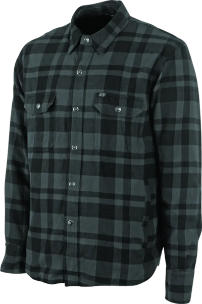 Gray and black plaid moto shirt with perfect fit for Strength Black fans