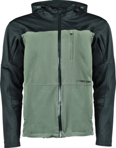Two-tone hooded jacket in black olive for strength fame and fortune style
