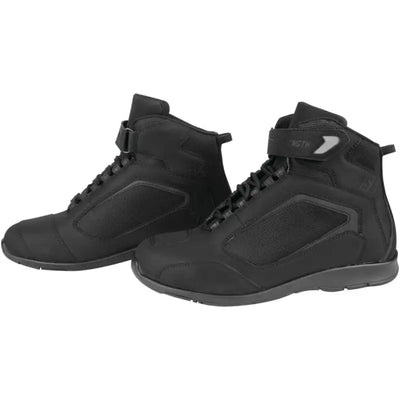 Pair of black speed and strength moment truth leather shoes motorcycle boots