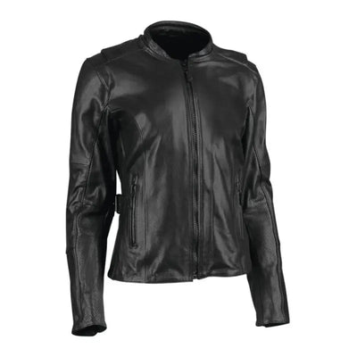 Black leather motorcycle jacket from Speed and Strength Throttle Body collection