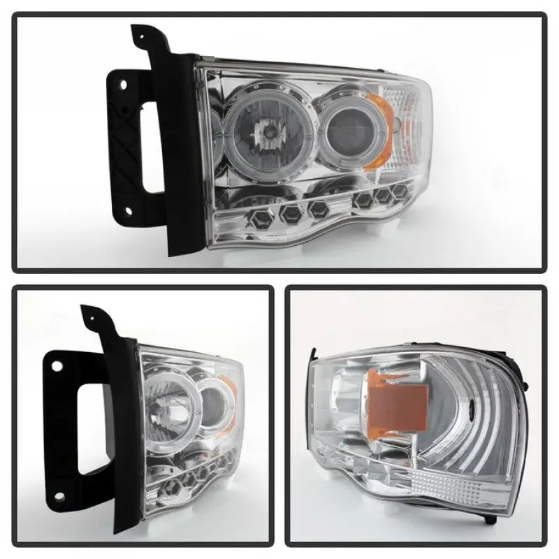 Chrome projector headlight assembly for Spyder Dodge Ram 1500 and 2500 with LED Halo