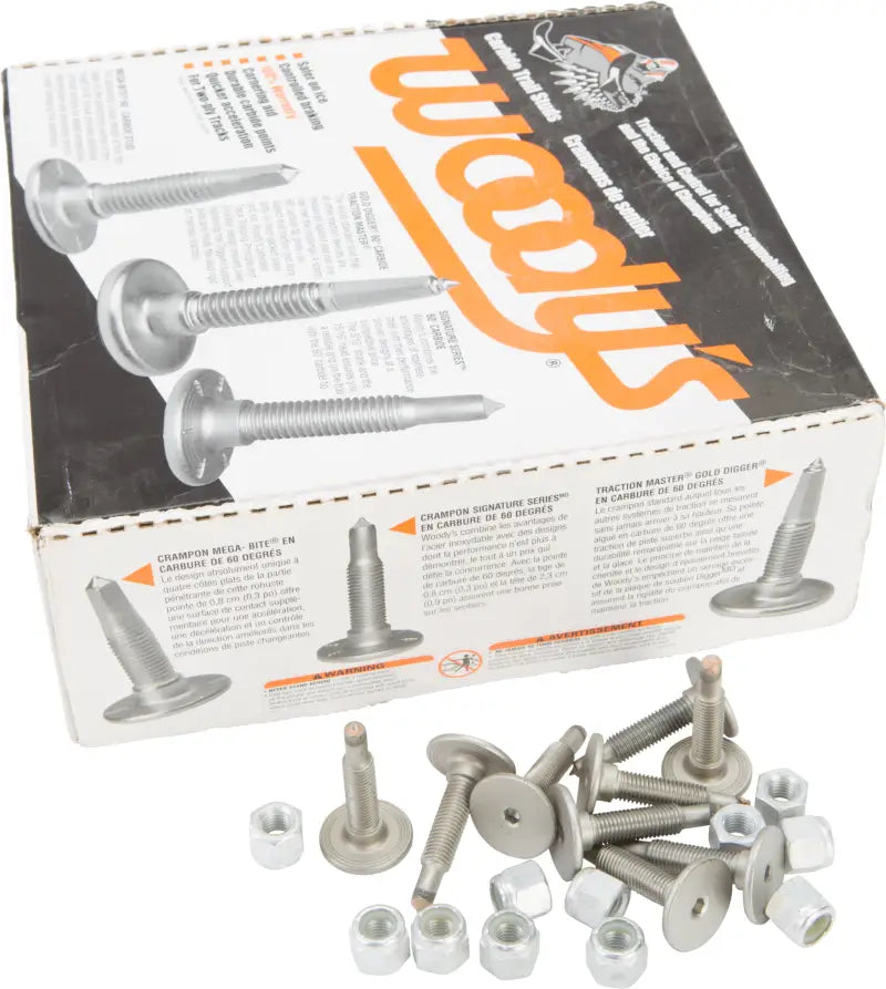 Snowmobile trail studs and nuts in branded box for SSP-1325-CS Signature Series Trail Studs