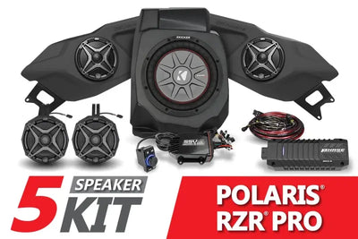 Black Kicker audio system kit with five speakers and amp for Polaris RZR Pro Ssv Works speaker plug and play kit