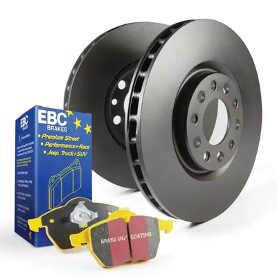 EBC Stage 13 Kits Yellowstuff with thermic black-coated rotors and pads displayed