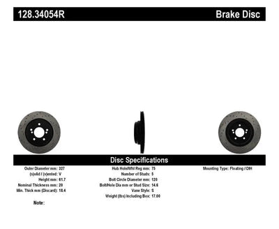 Stoptech StopTech 01-07 BMW M3 (E46) / 00-04 M5 (E39) Drilled Right Rear Rotor
