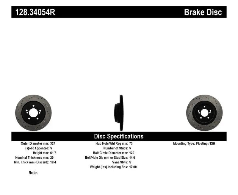 Stoptech StopTech 01-07 BMW M3 (E46) / 00-04 M5 (E39) Drilled Right Rear Rotor