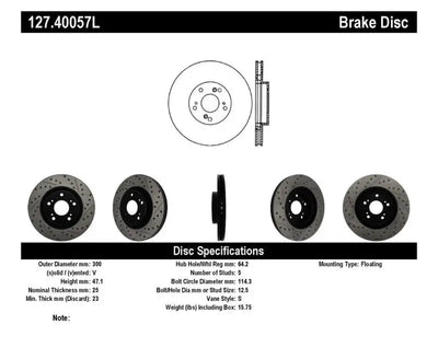 Stoptech StopTech 02-06 Acura RSX Type S / 06-09 Honda Civic Si Slotted & Drilled Left Front Rotor