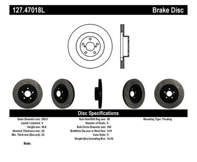 Stoptech StopTech 02-10 Subaru WRX Slotted & Drilled Left Front Rotor (exc. STi)